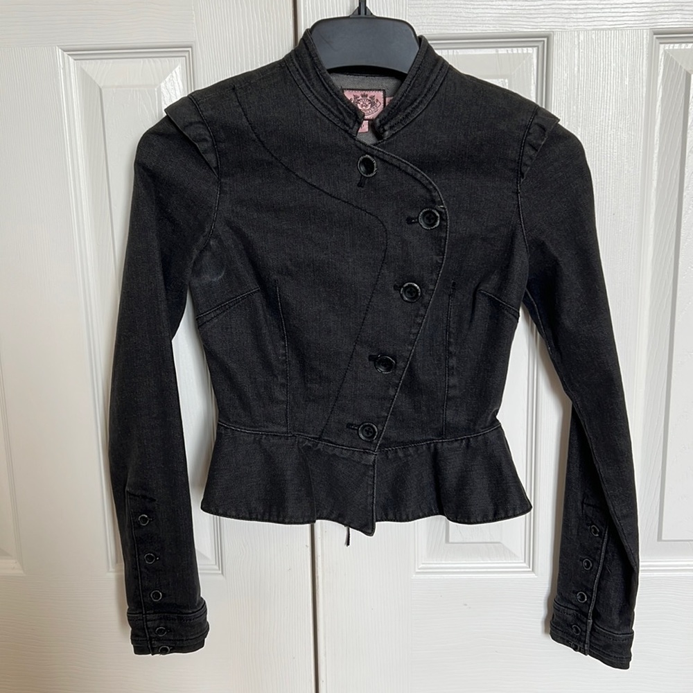 Juicy Couture Lamont Equestrian Washed Denim Jacket Dark Gray